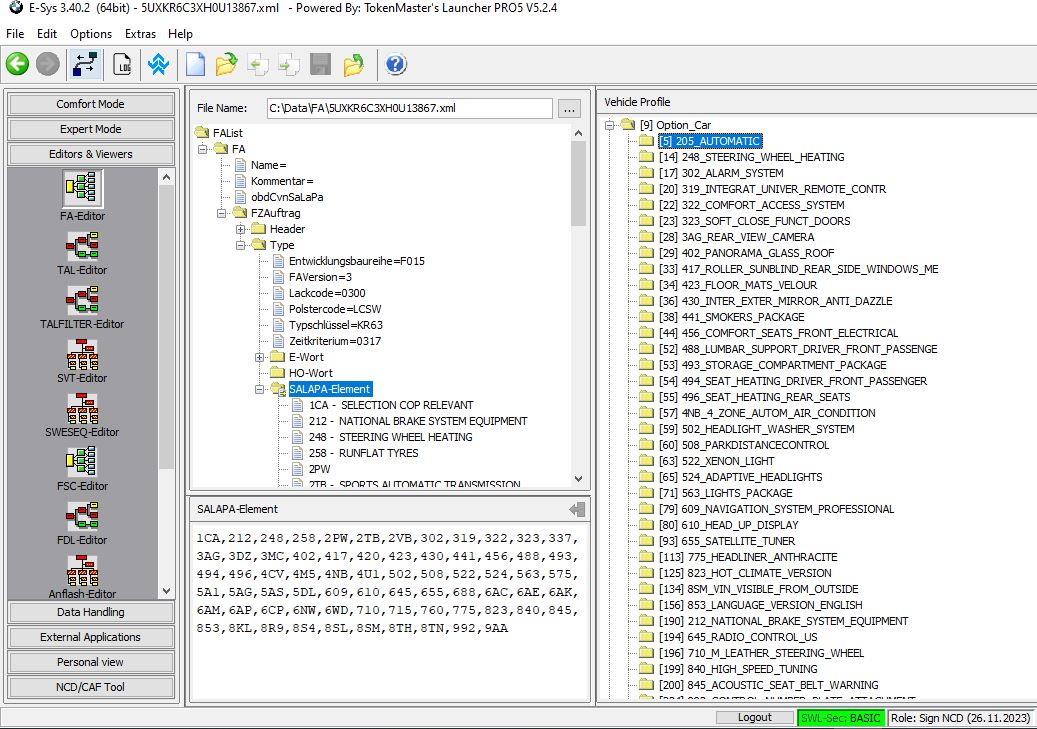 E-Sys & ISTA OEM FA Vehicle Order